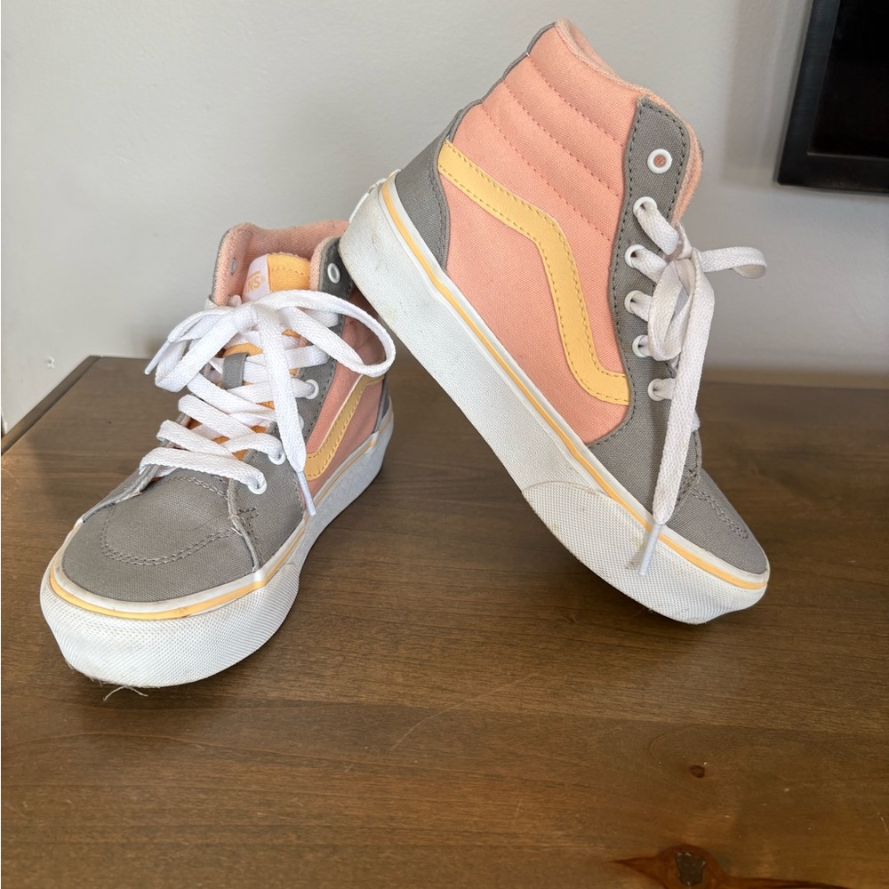 Vans Gray and Pink High-Top Sneakers Casual Canvas